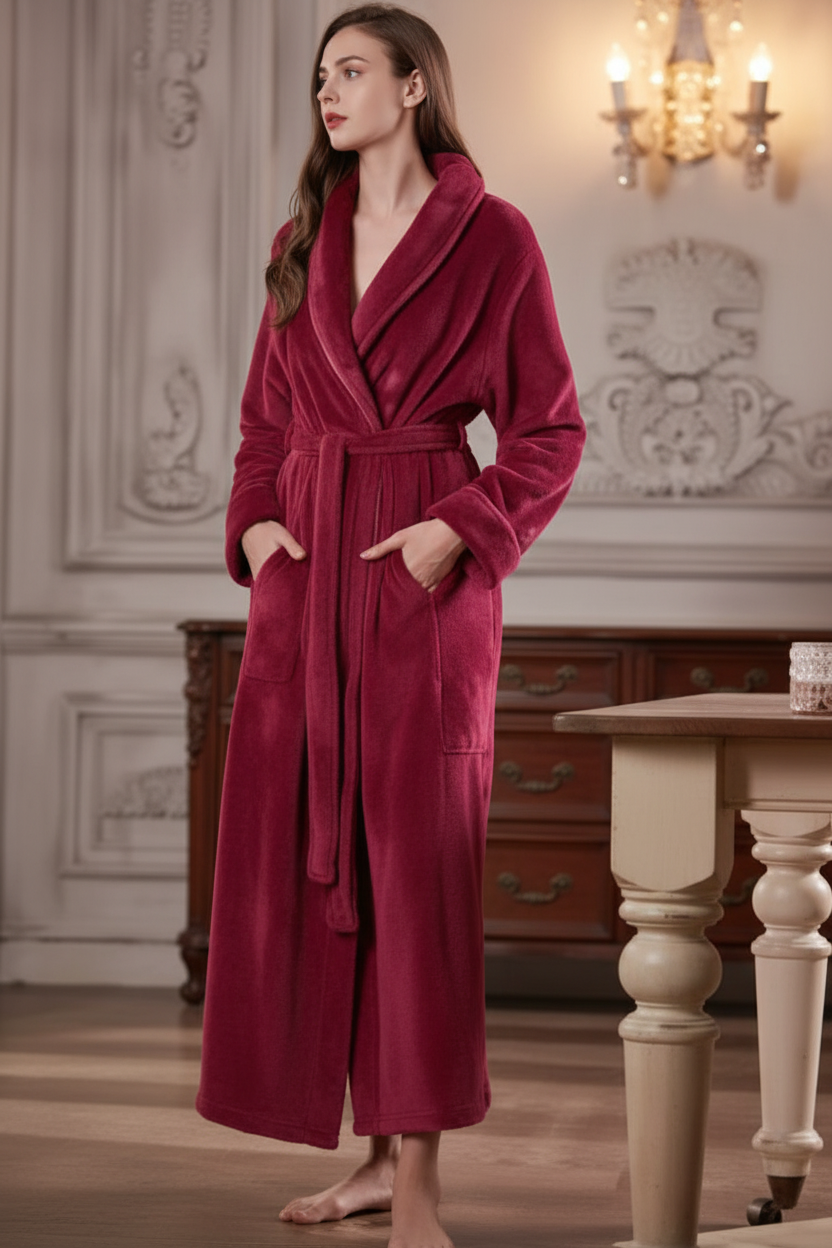 Peignoir Long Flanelle Jacquard - Chaleur & Douceur