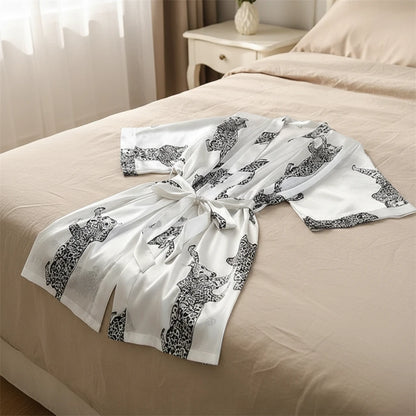 Peignoir Kimono Satin Léopard Femme