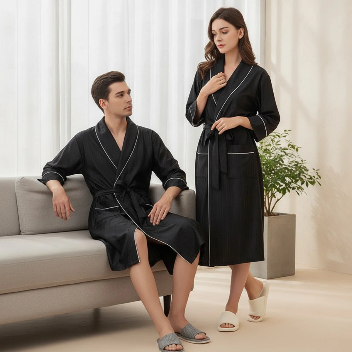 Peignoir Rayée Couple : Confort Léger