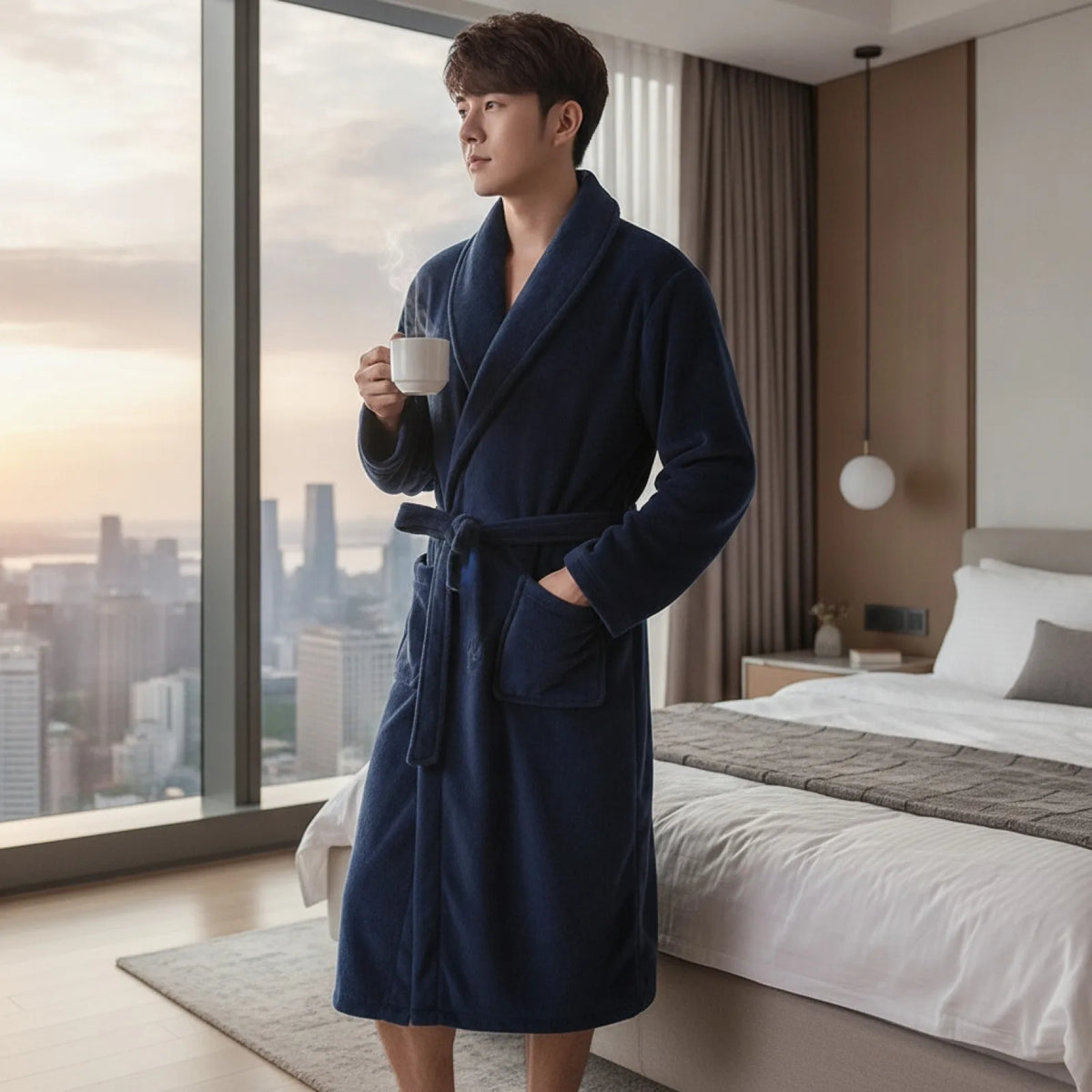 Robe Kimono Homme Flanelle Épaisse Hiver