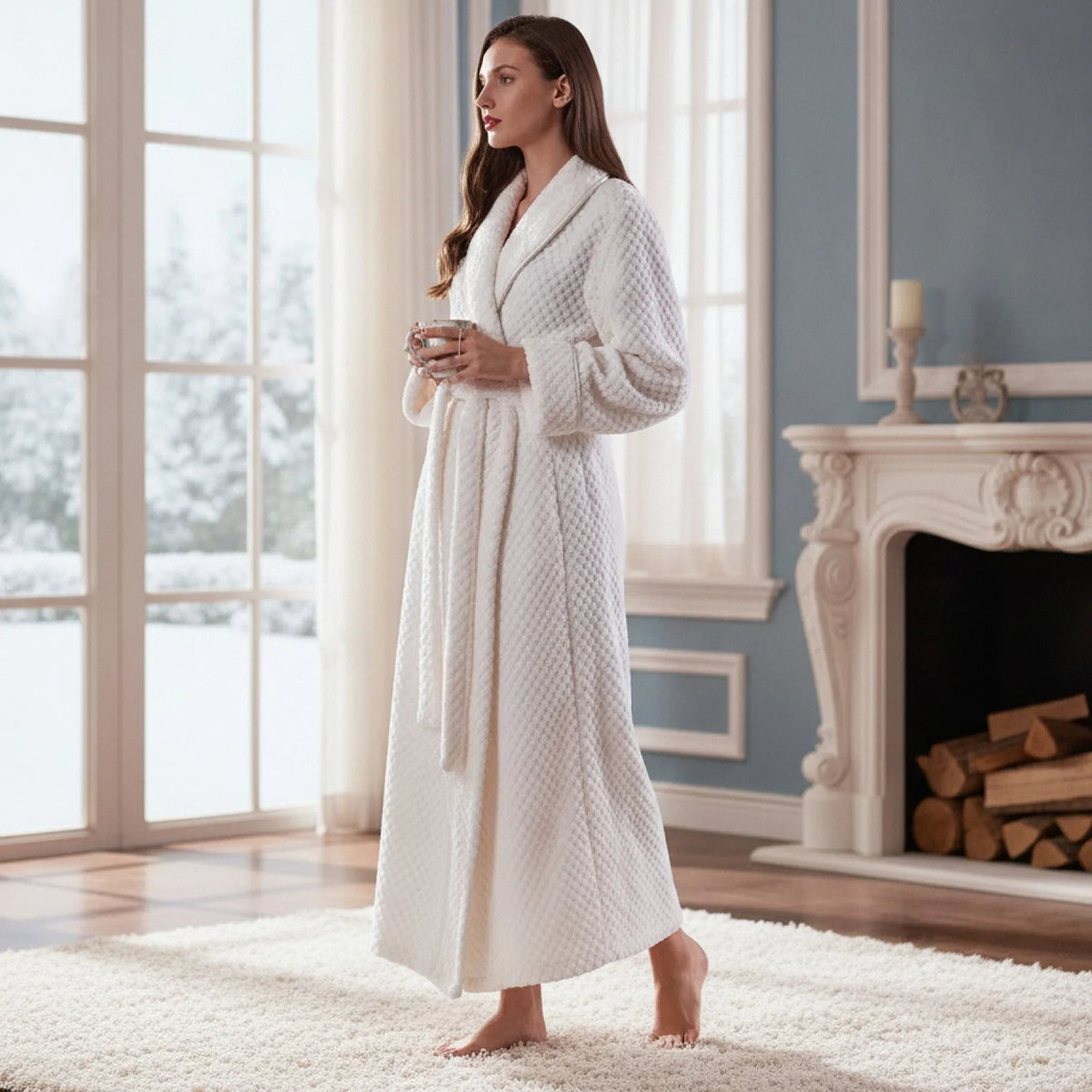 Peignoir Long Flanelle Jacquard - Chaleur & Douceur