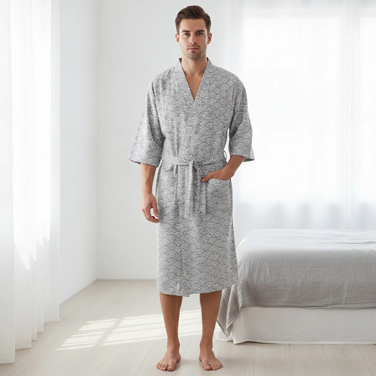 Peignoir Homme Coton Doux Style Samouraï